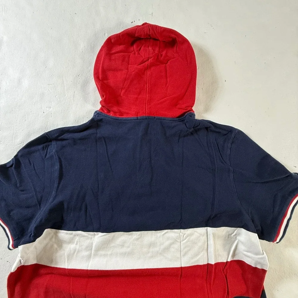 Polo Ralph‎ Lauren Hoodie Mens 2XL Navy Blue Red White Colorblock Short Sleeve